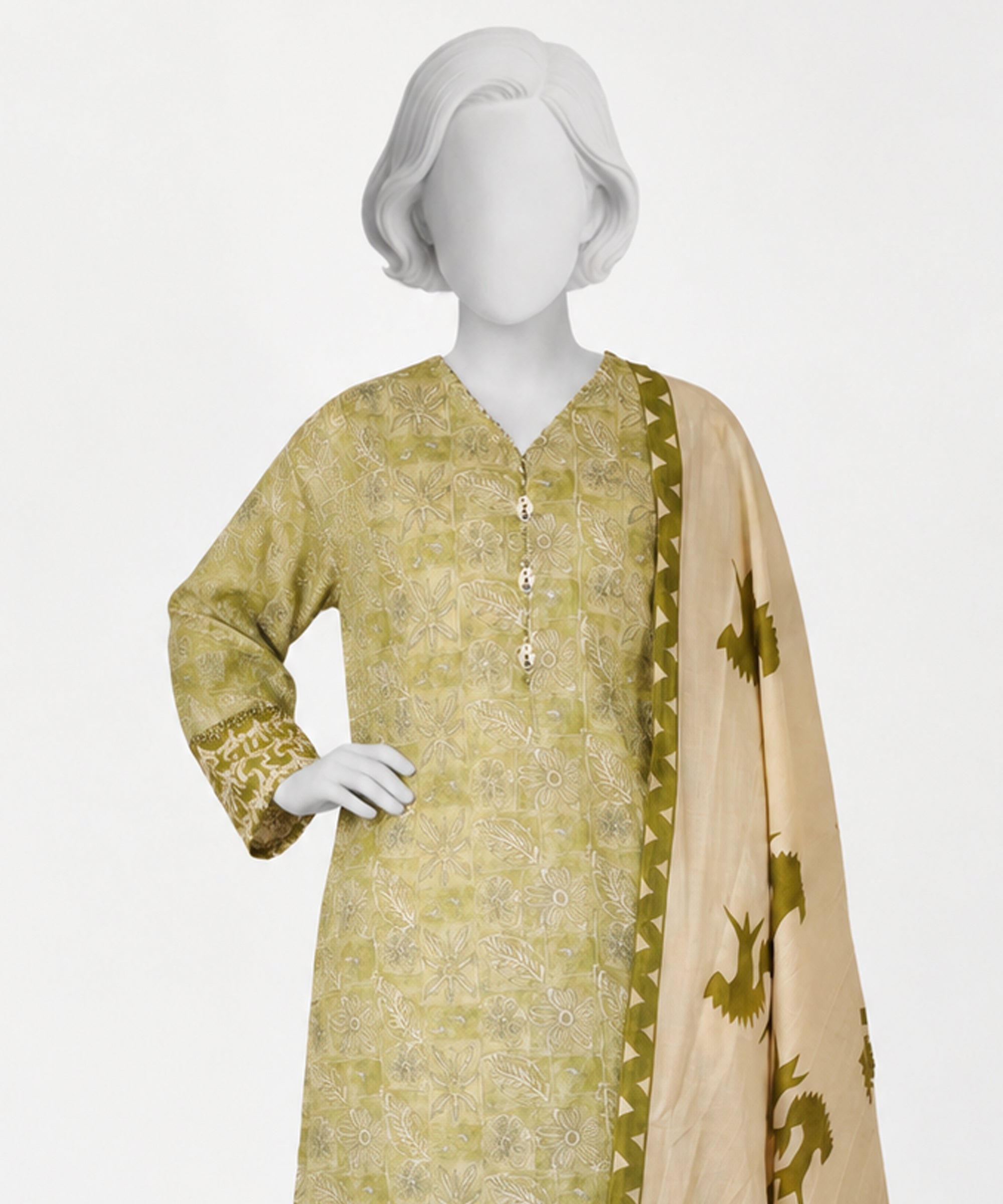 Green Lawn Printed Stitched 3Pc