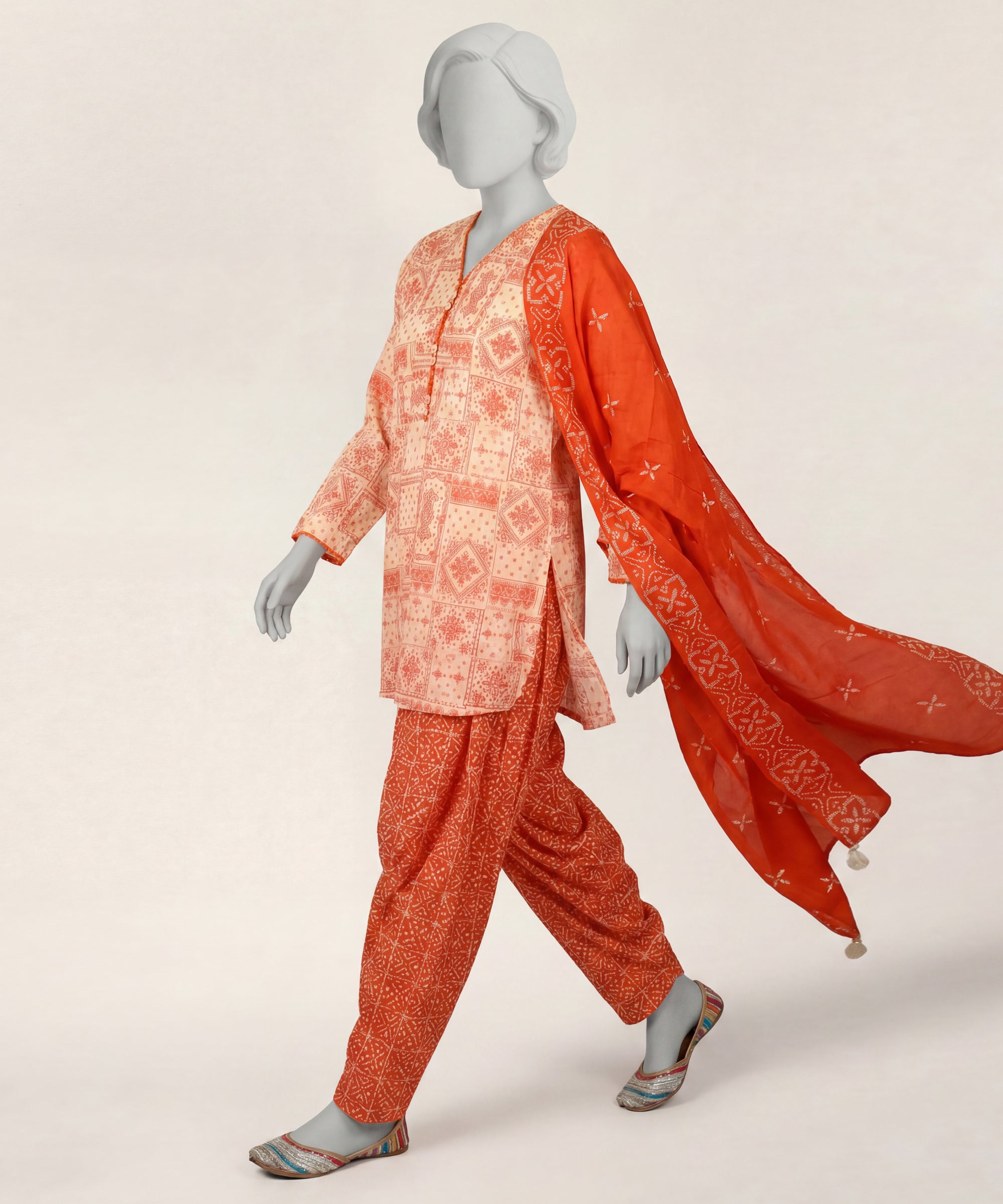 Orange Lawn Printed Stitched 3Pc