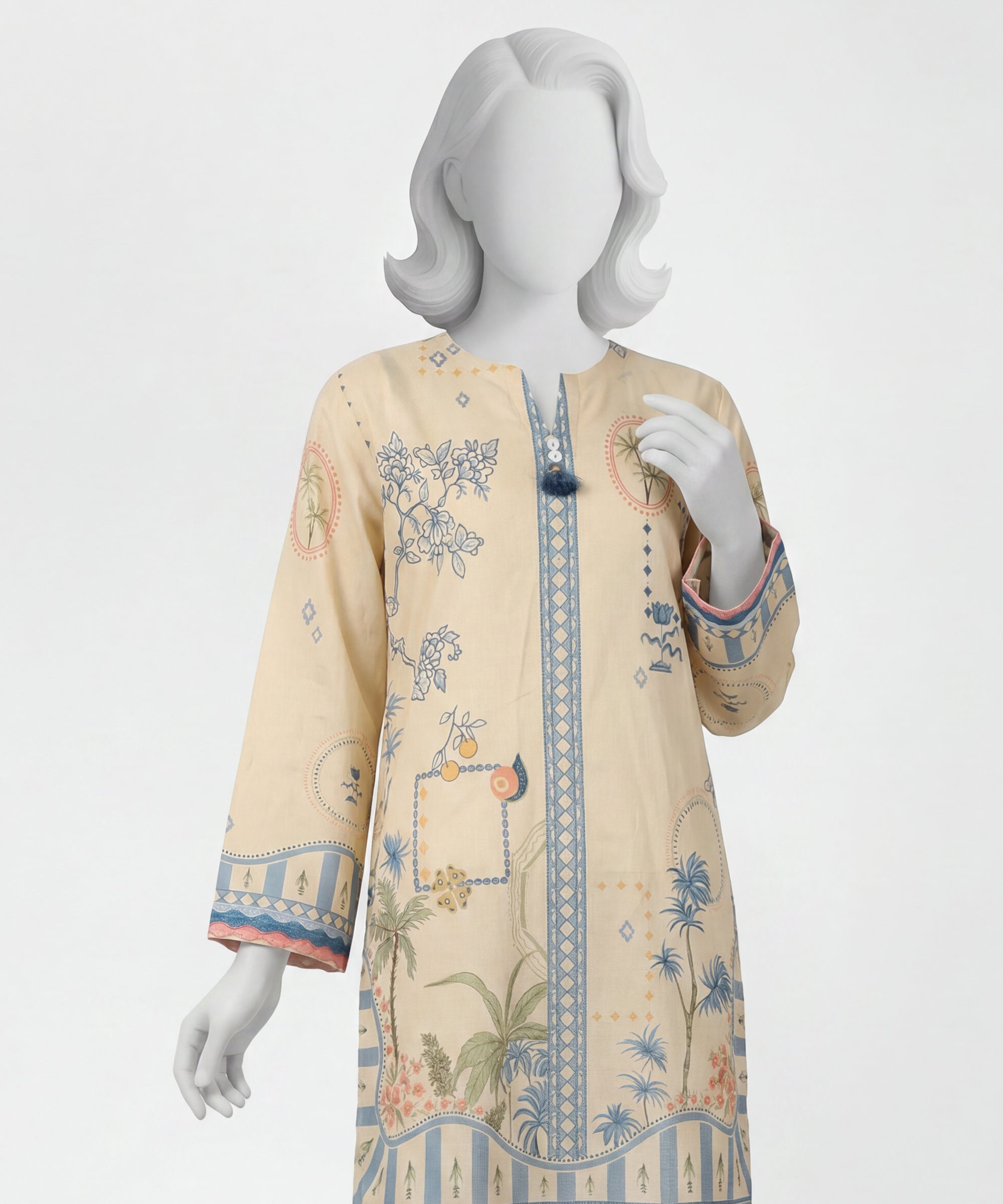 Beige Lawn Embroidered Kurta