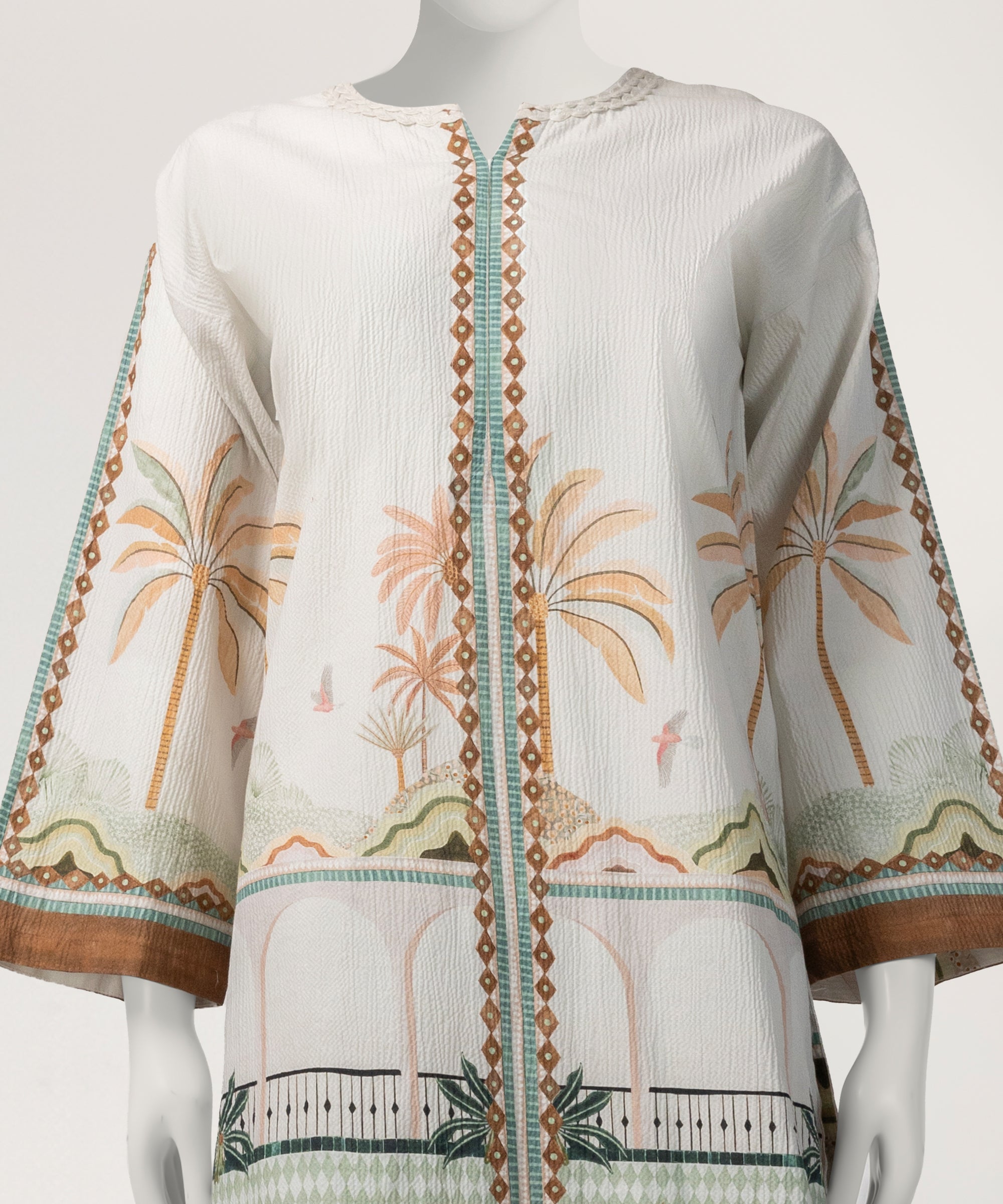 Off White Seersucker Stitched 2Pc