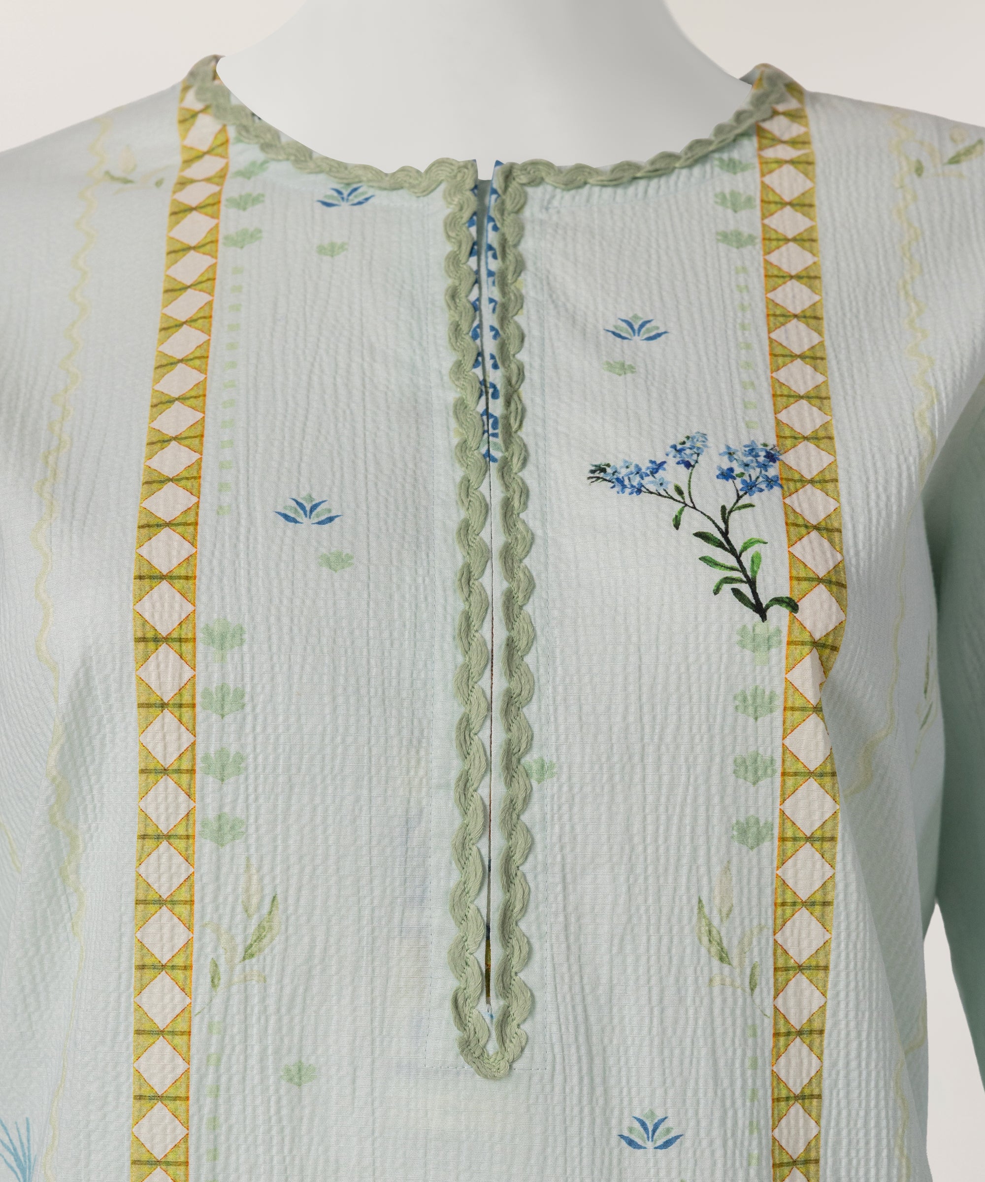 Green Seersucker Digital Printed Stitched 2Pc
