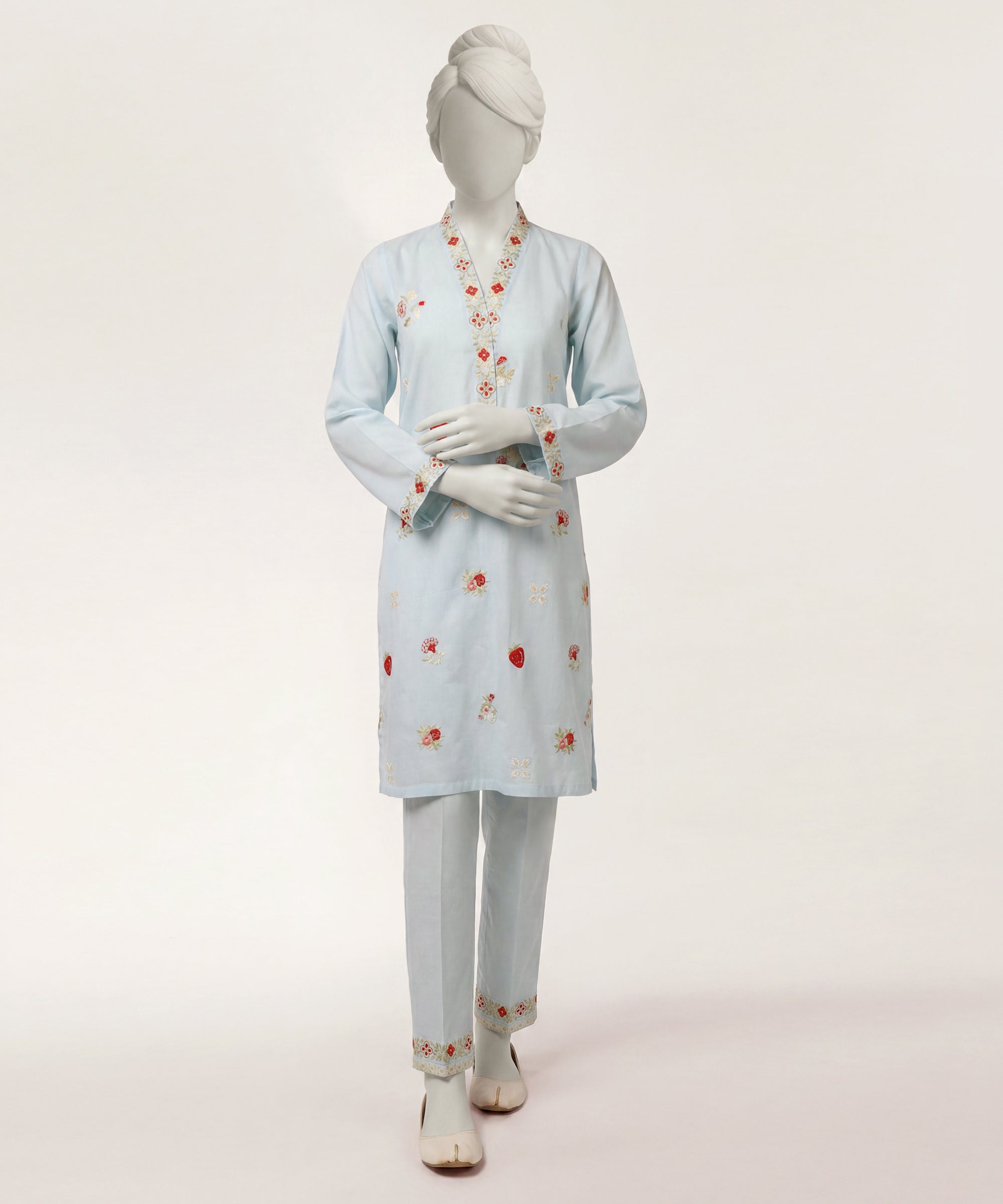 Sky Blue Lawn Embroidered Stitched 2Pc