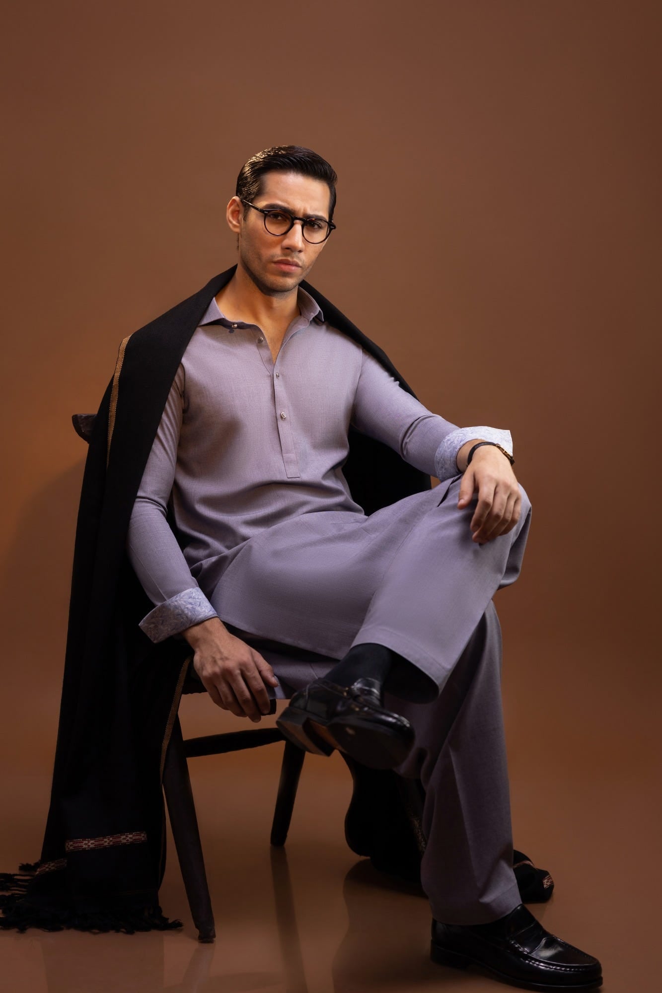 BLACK CASHMERE WOOL MONGOLIAN SHAWL