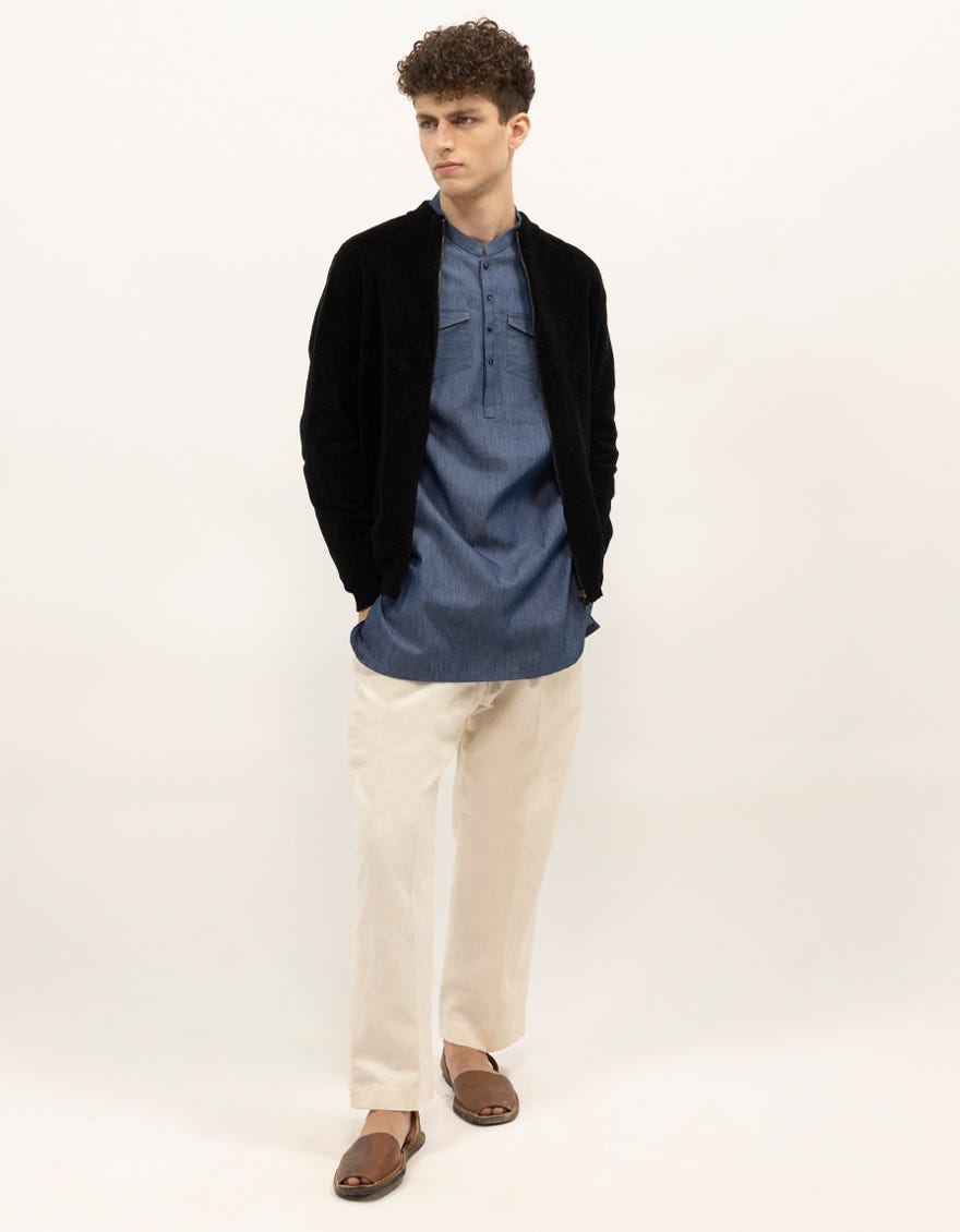 JUPITER C - BLACK CARDIGAN ZIPDOWN MOCKNECK SWEATER