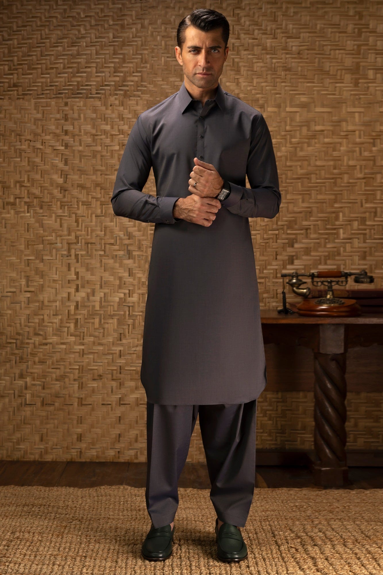 LODZ - STONE BLUE COTTON EXCLUSIVE KAMEEZ SHALWAR