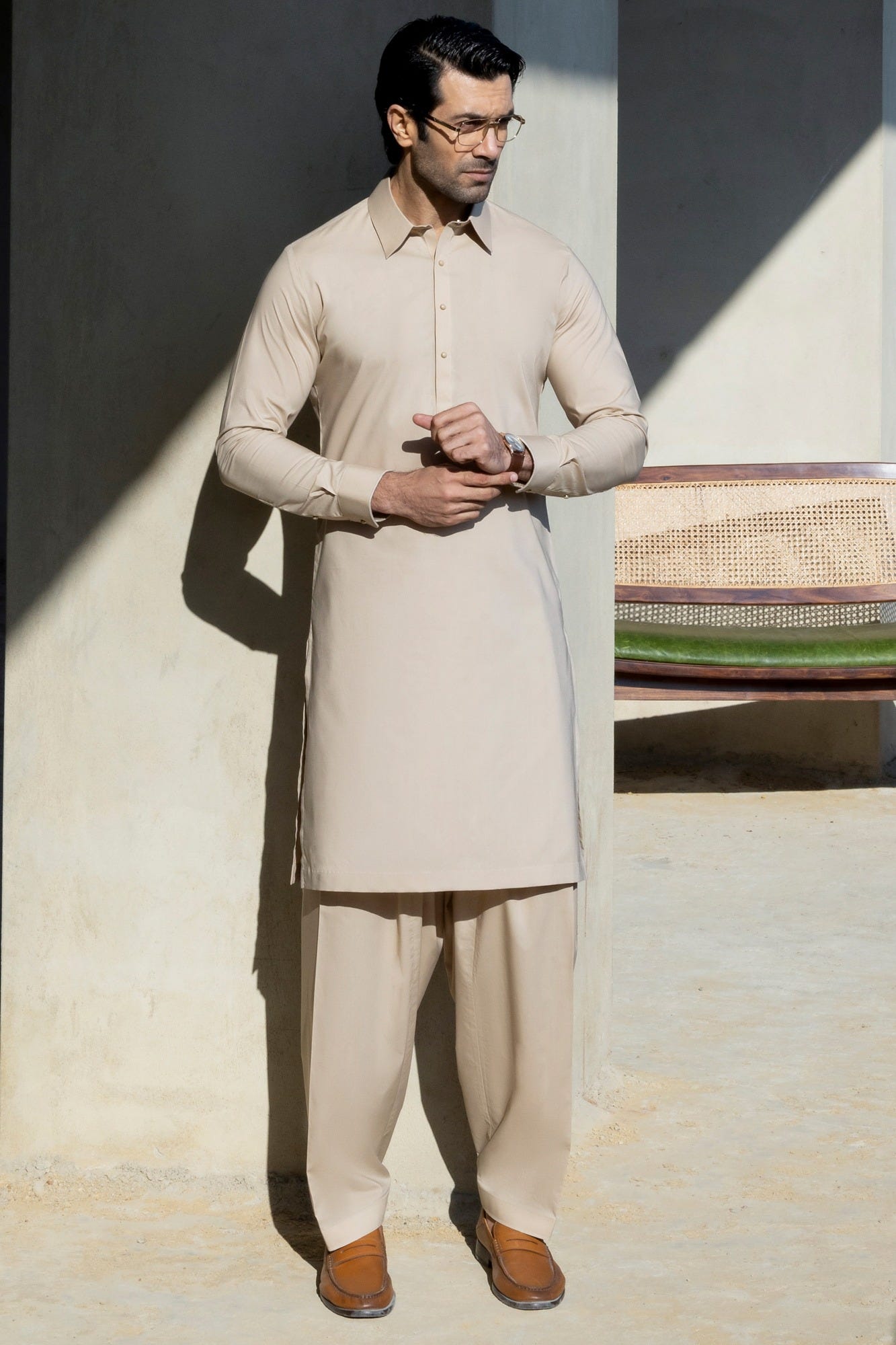 POSITANO - KHAKI COTTON EXCLUSIVE KAMEEZ SHALWAR
