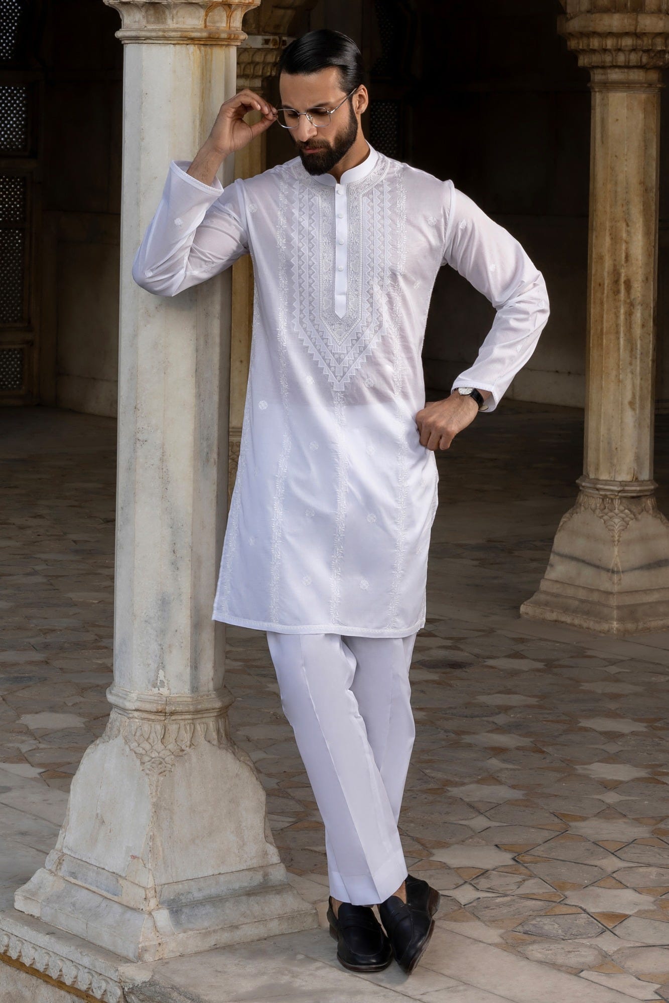OFFERBURG - WHITE COTTON KURTA TROUSERS