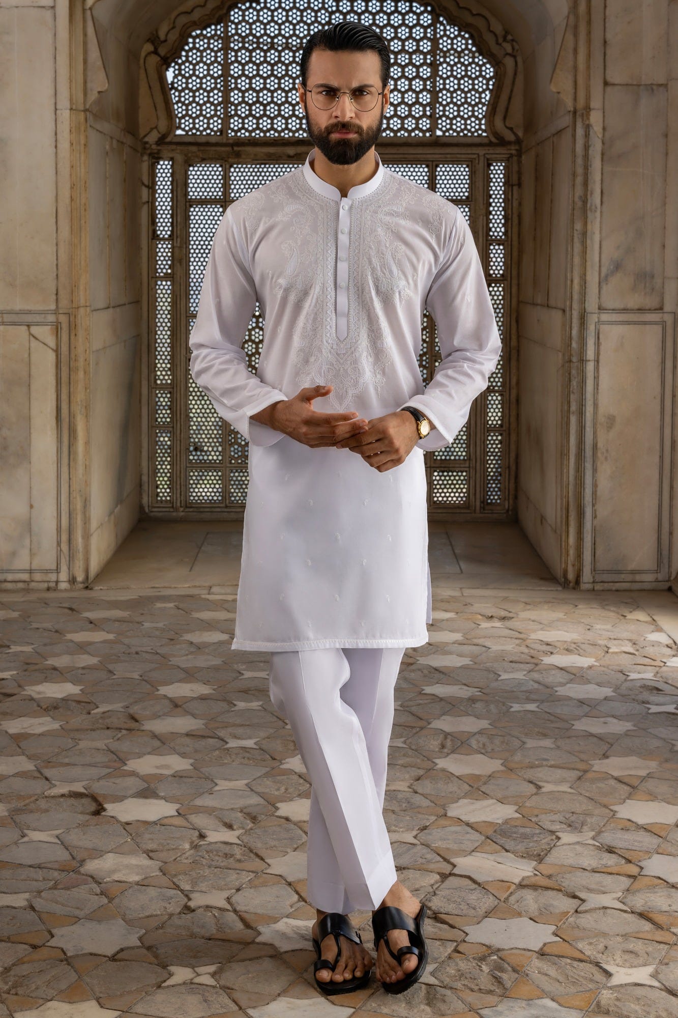 ORENBURG - WHITE COTTON KURTA TROUSERS