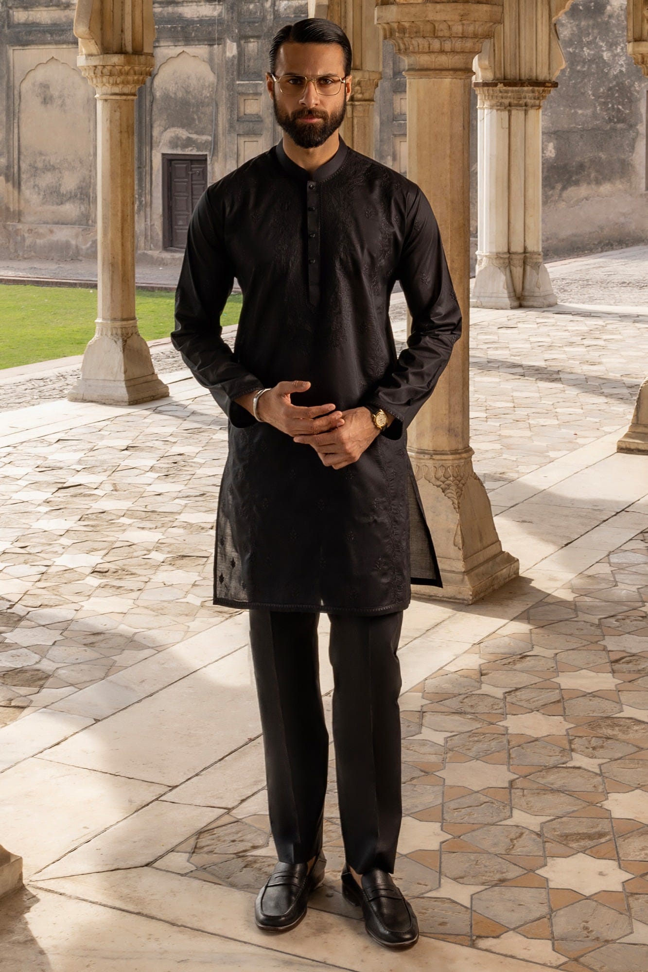 BELOVO - BLACK COTTON KURTA TROUSERS