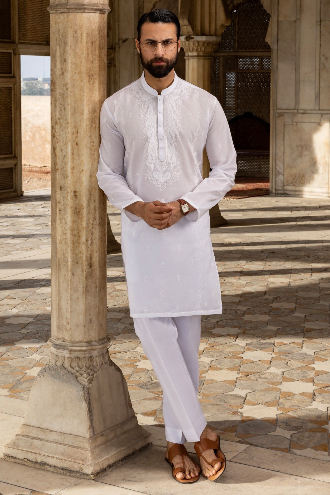 BELOVO - WHITE COTTON KURTA TROUSERS
