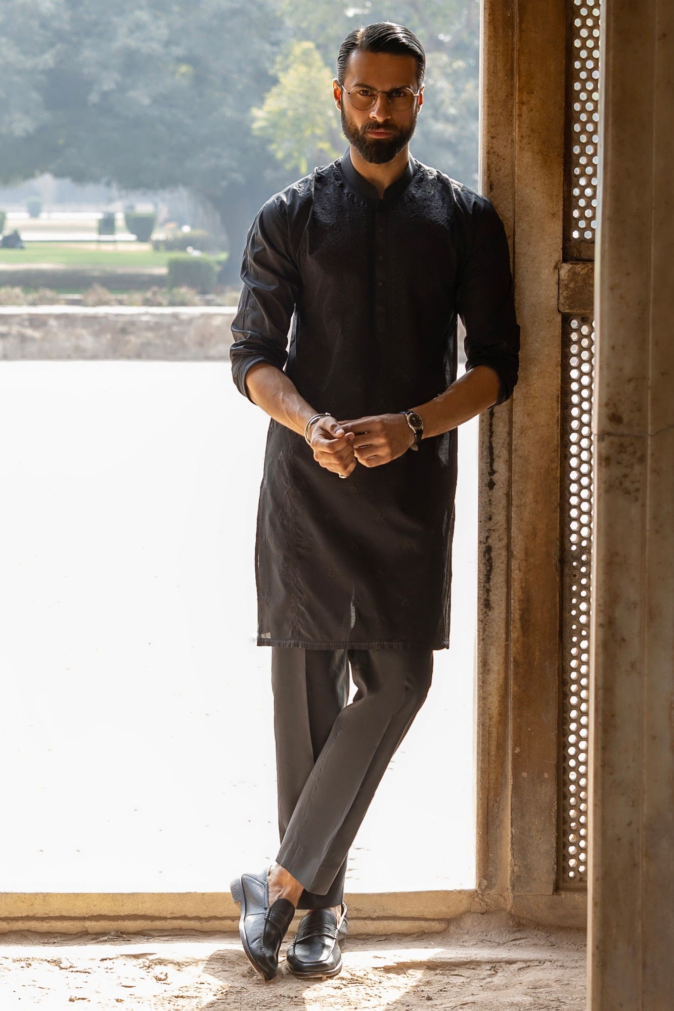 BRISTLOL - BLACK COTTON KURTA TROUSERS