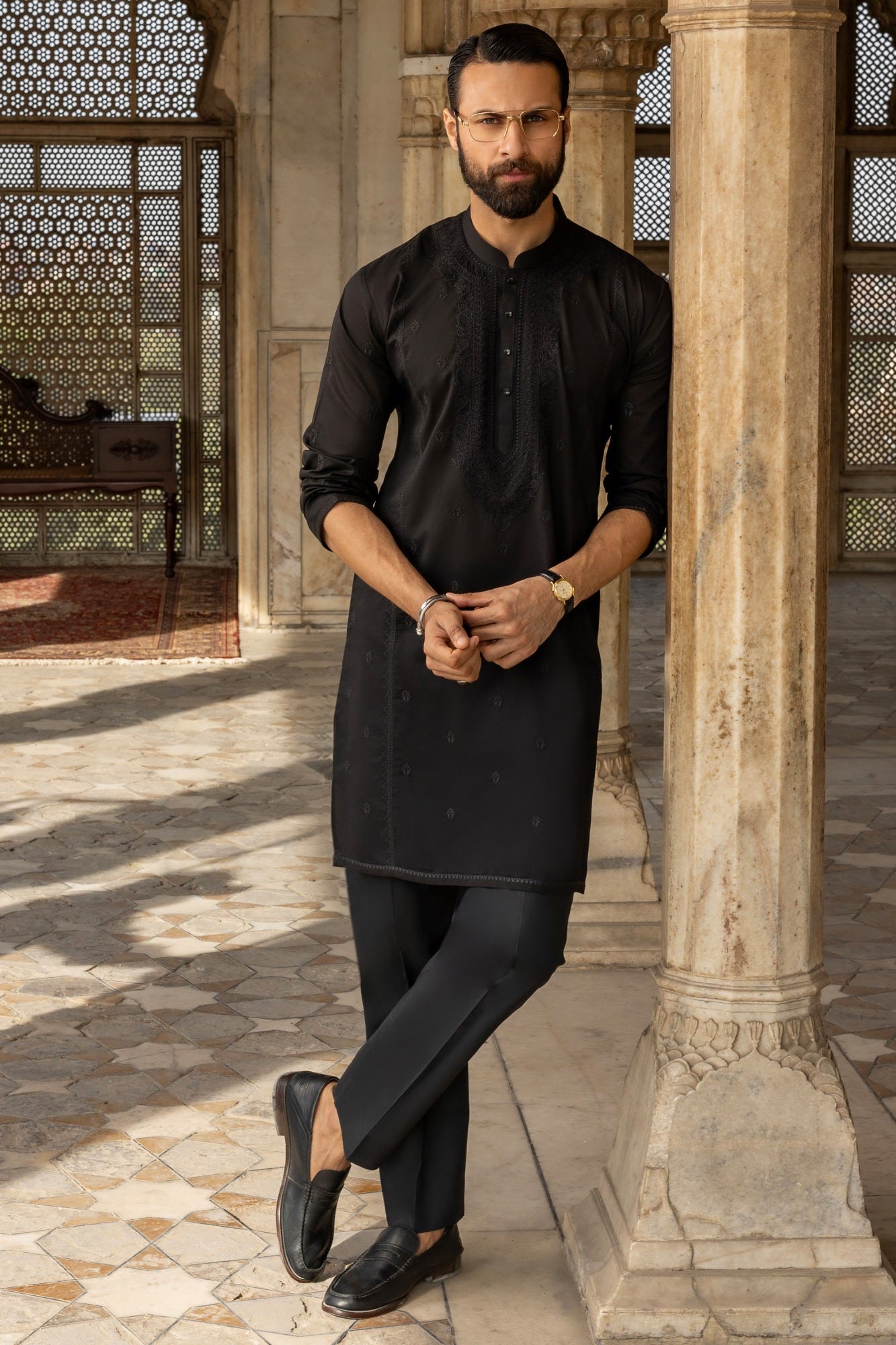 BEDFORD - BLACK COTTON KURTA TROUSERS