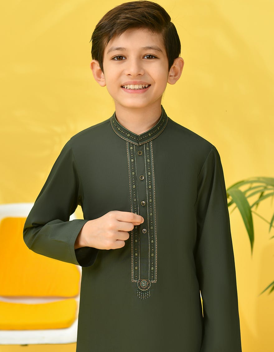 ARMY GREEN BLENDED KURTA PAJAMA | JCKP-S-39002
