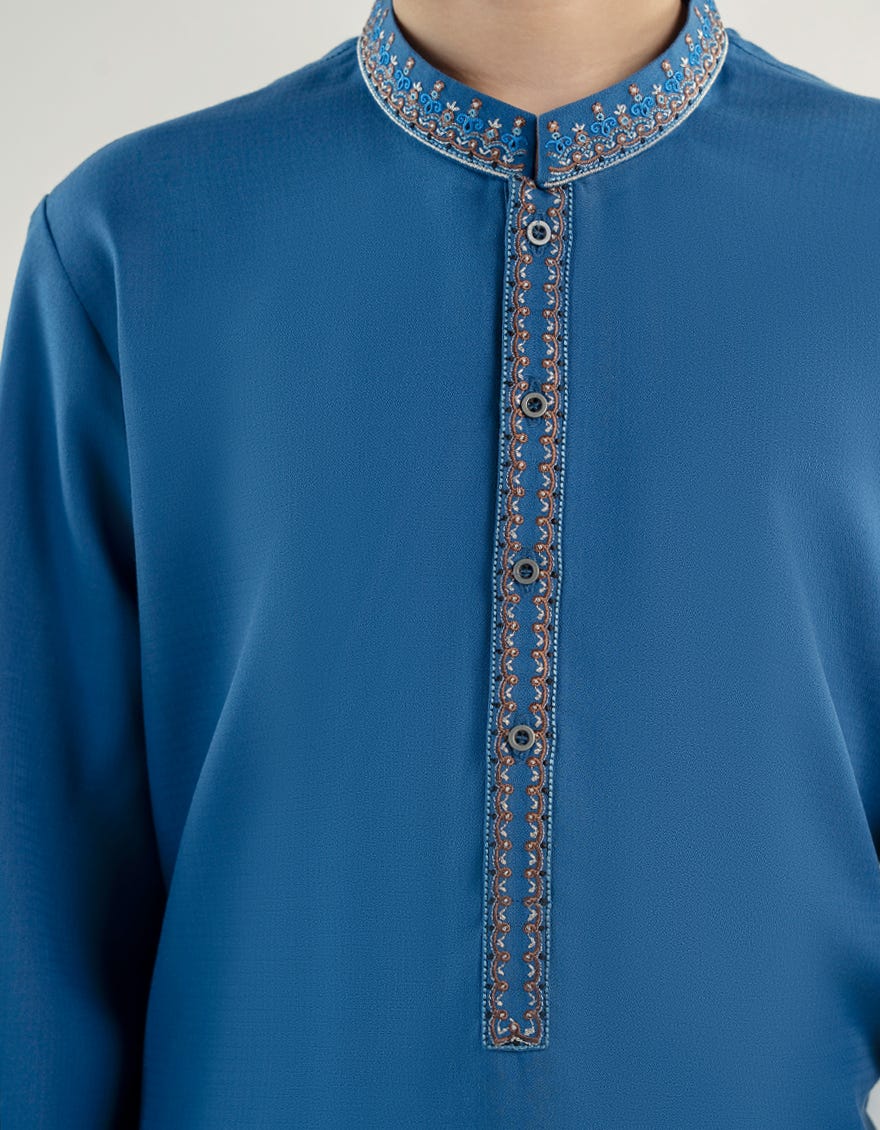 ELECTRIC BLUE BLENDED KURTA PAJAMA | JCKP-A-39184