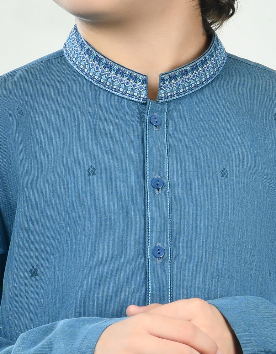DULL BLUE BLENDED KURTA PAJAMA | JCKP-S-39032