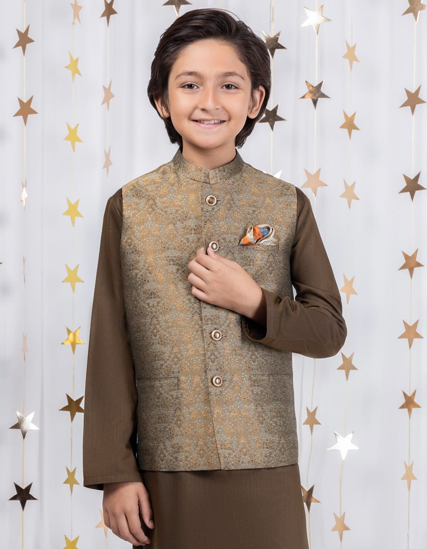 MEHNDI GREEN KURTA PAJAMA + WAISTCOAT | JCKPVC-A-48086