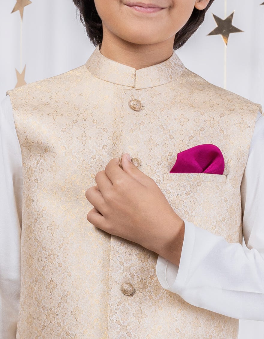 CREAM KAMEEZ SHALWAR + WAISTCOAT | JCKPVC-A-48089