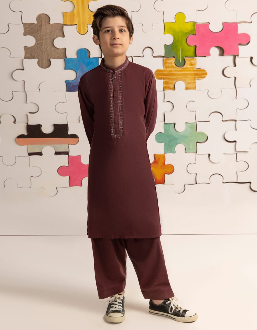 LIVER RED BLENDED KAMEEZ SHALWAR