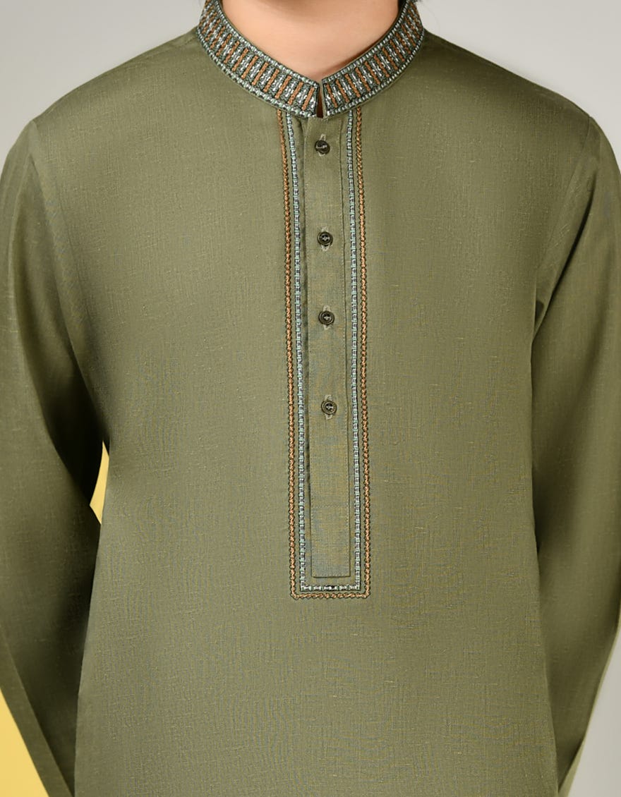 DULL GREEN BLENDED KAMEEZ SHALWAR | JCKS-A-46359