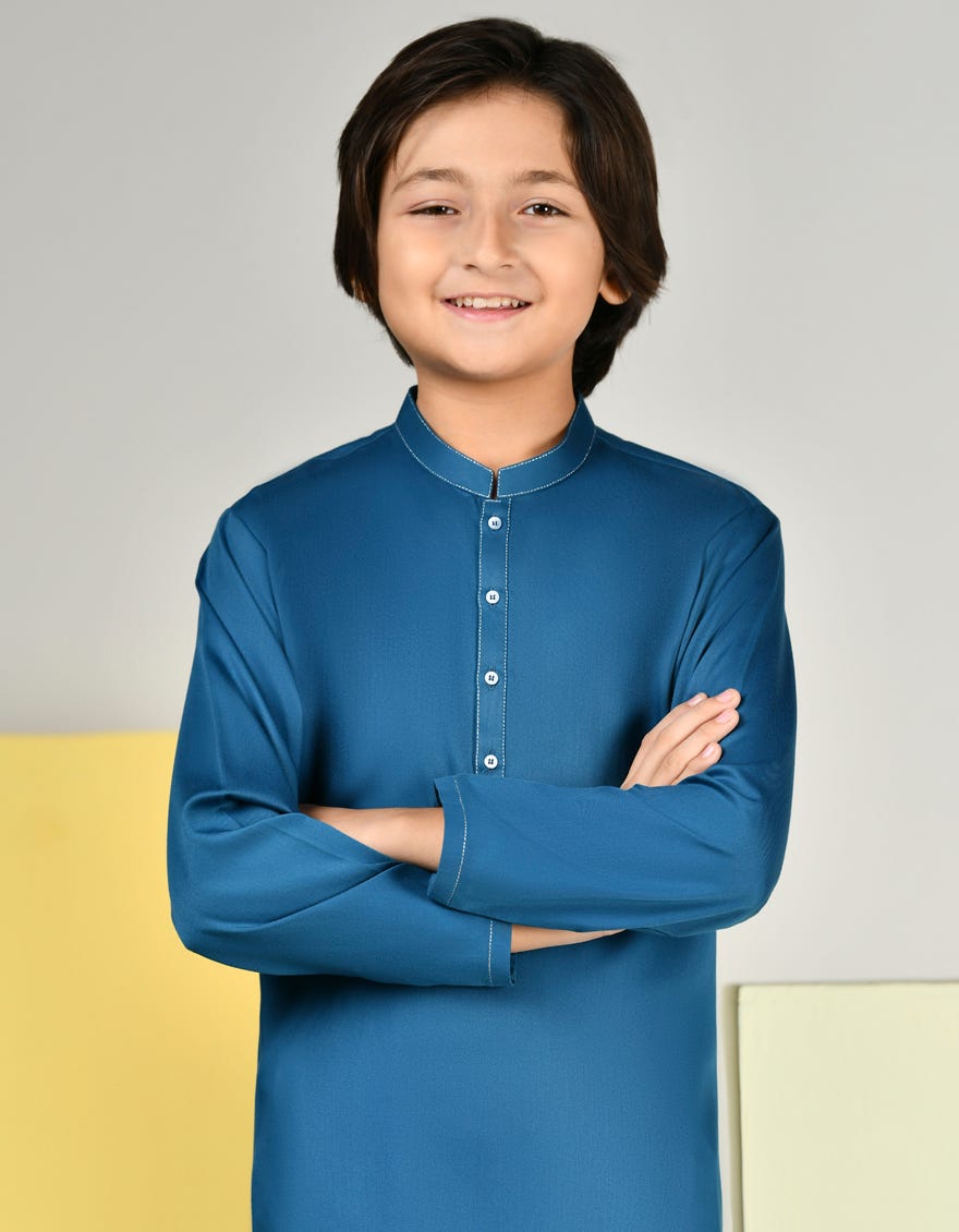 TEAL BLUE BLENDED KAMEEZ SHALWAR | JCKS-S-46389
