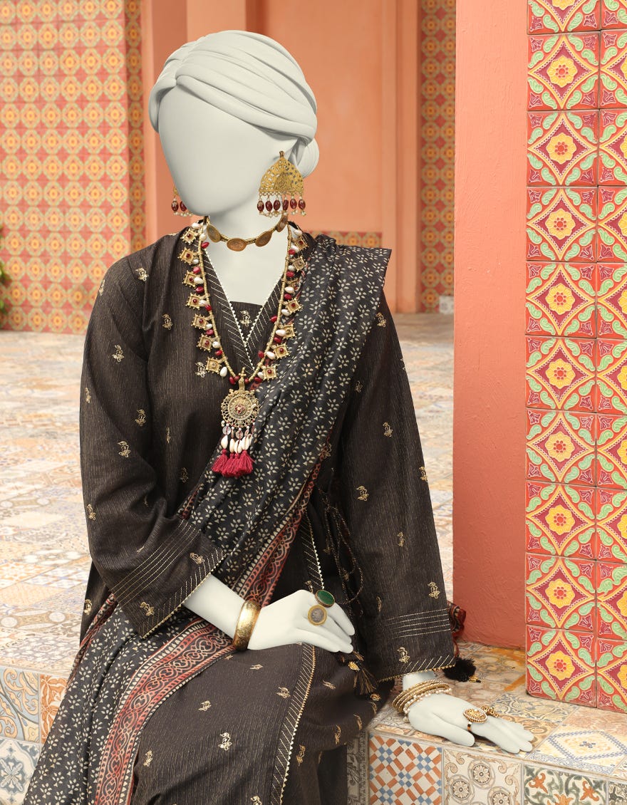 BLACK LAWN UNSTITCHED 2PC | JLAWN-S-JDS-24-1079 NAQASH-3