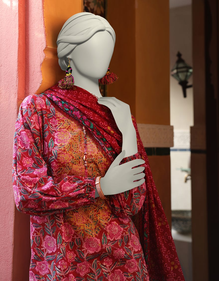 MAROON LAWN PRINTED UNSTITCHED 2PC | JLAWN-S-JDS-25-1045