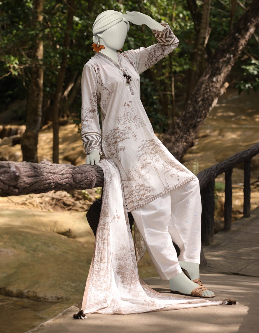 BEIGE LAWN EMBROIDERED UNSTITCHED 2PC | JLAWN-S-JDS-25-1060