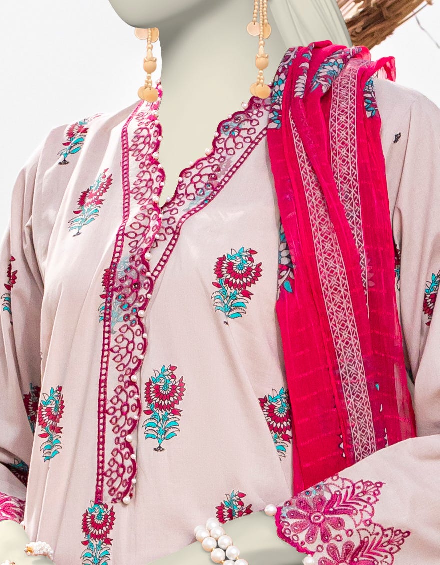 PINK LAWN EMBROIDERED UNSTITCHED 2PC | JLAWN-S-JDS-25-1065