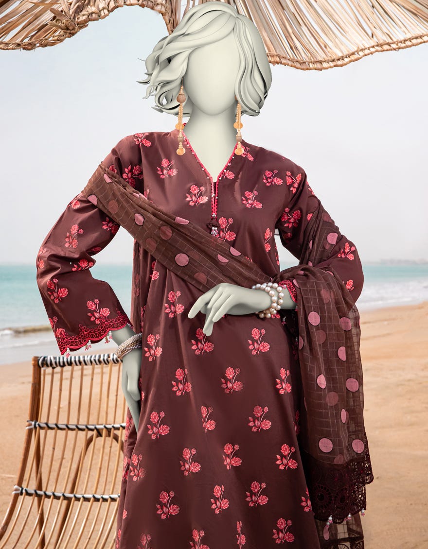 MAROON LAWN EMBROIDERED UNSTITCHED 2PC | JLAWN-S-JDS-25-1067