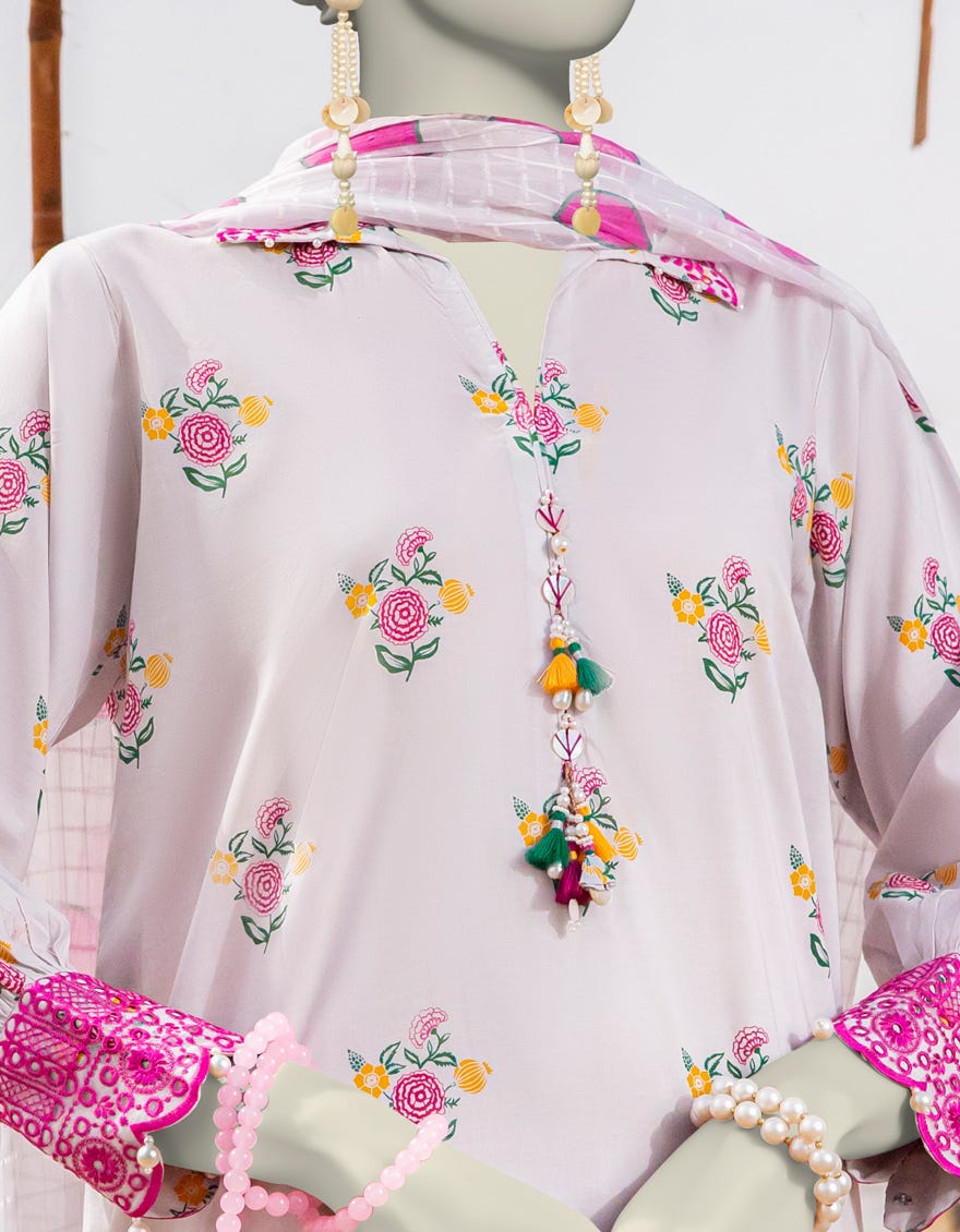WHITE LAWN EMBROIDERED UNSTITCHED 2PC | JLAWN-S-JDS-25-1068