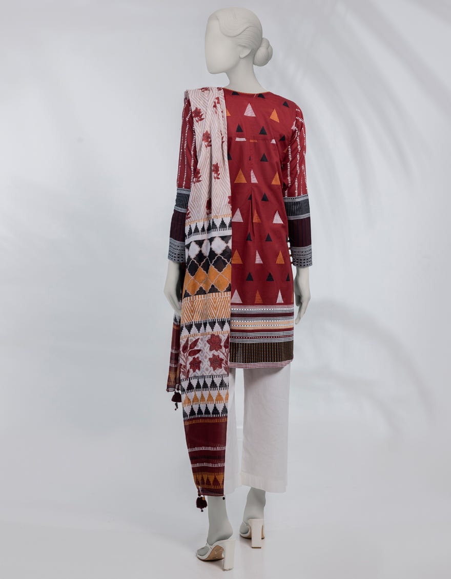 MAROON PRINTED LAWN UNSTITCHED 2PC