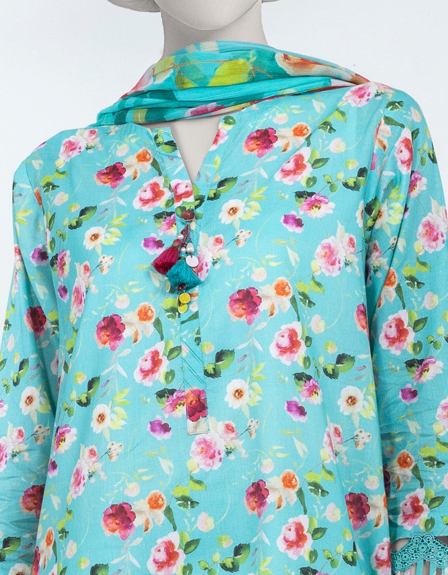 GREEN CHIFFON PRINTED UNSTITCHED 2PC