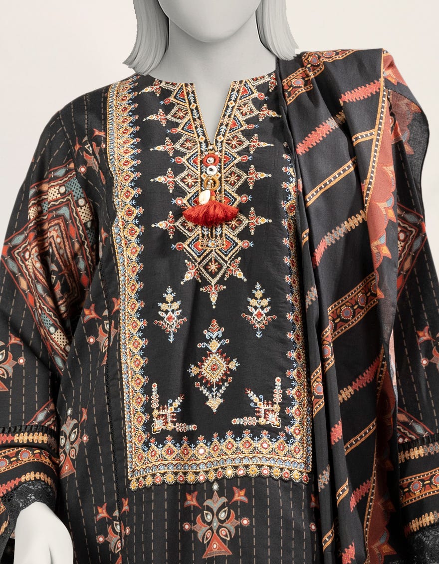 MULTICOLOR EMBROIDERED CAMBRIC UNSTITCHED 2PC
