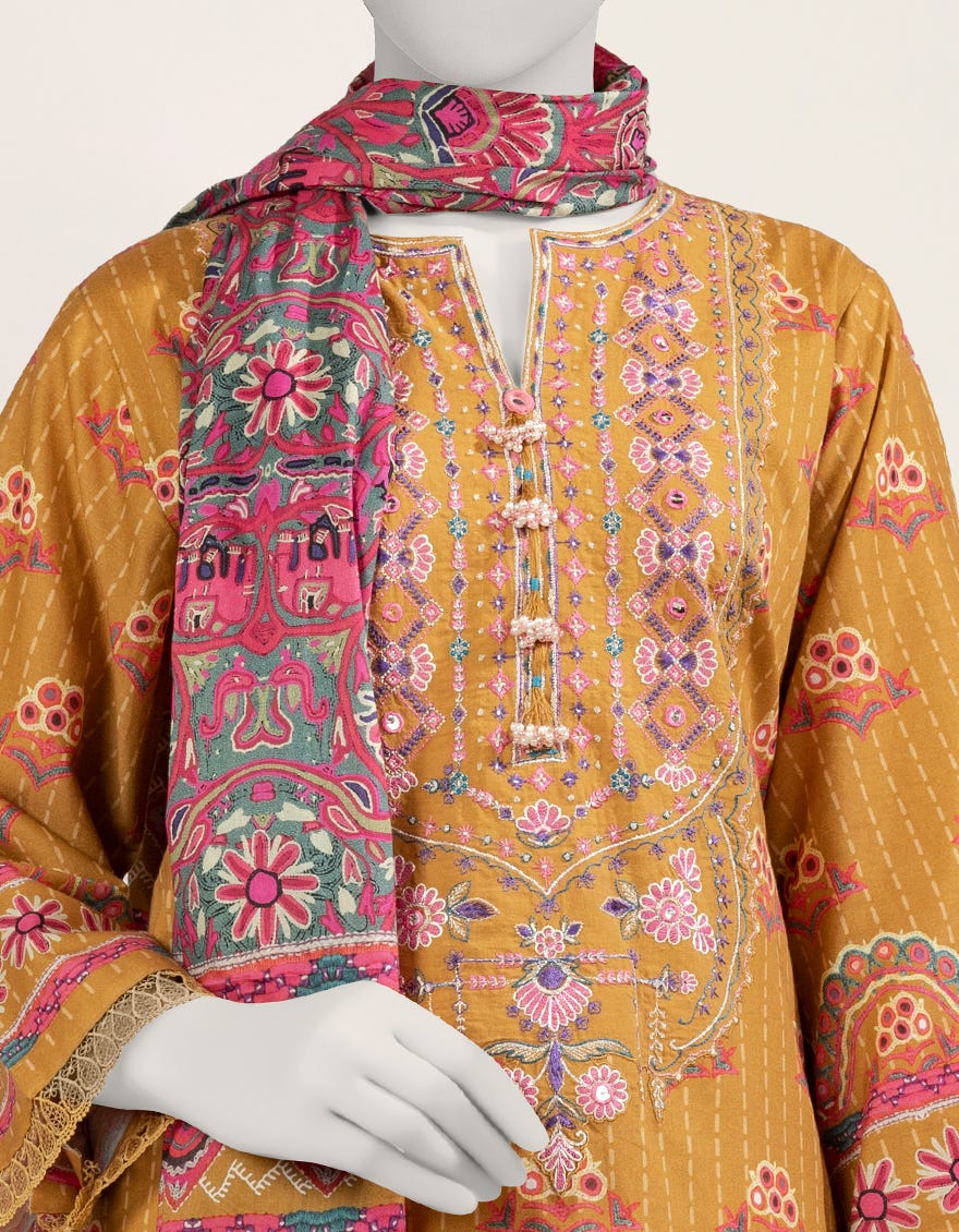 MULTICOLOR EMBROIDERED CAMBRIC UNSTITCHED 2PC