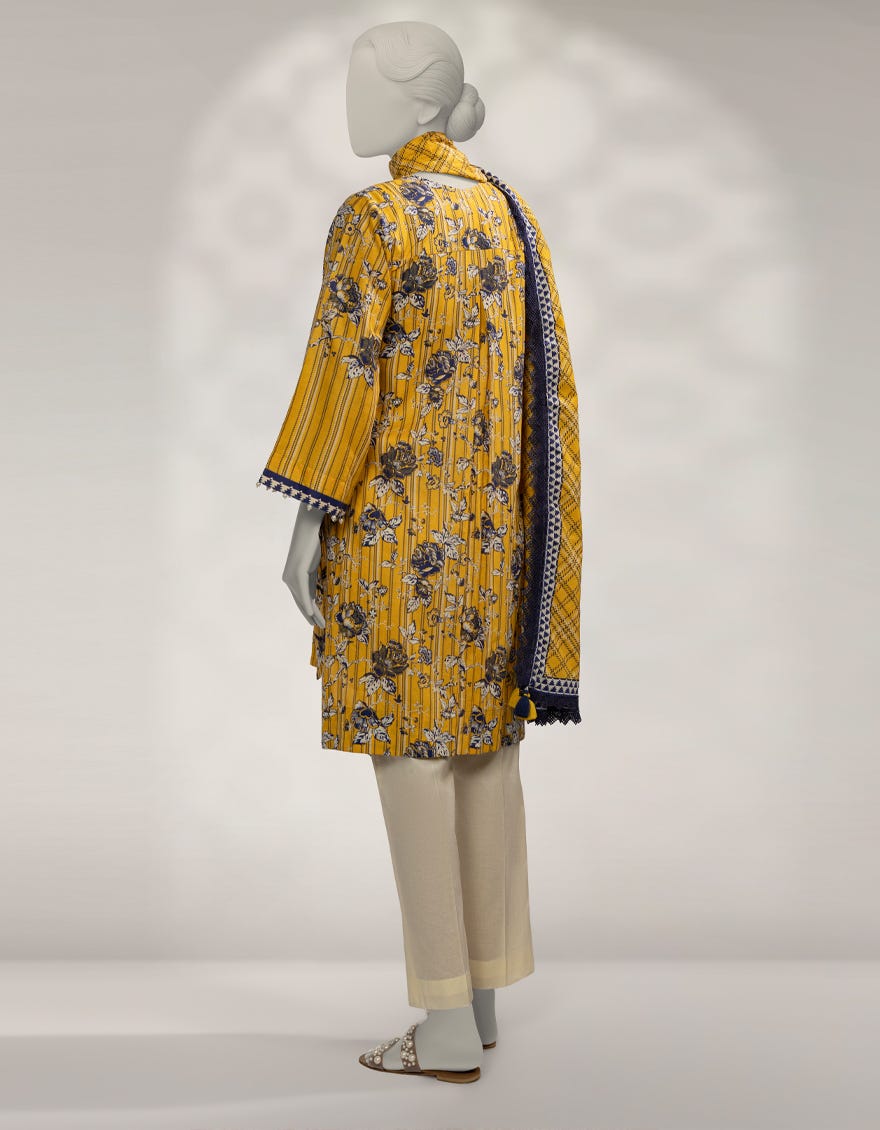 YELLOW CAMBRIC PRINTED UNSTITCHED 2PC