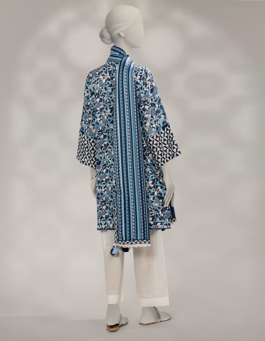 BLUE CAMBRIC PRINTED UNSTITCHED 2PC