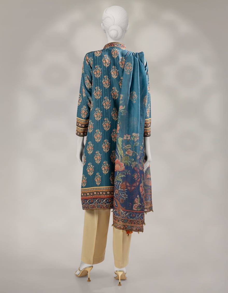 TEAL DOBBY DIGITAL PRINTED 2PC UNSTITCHED