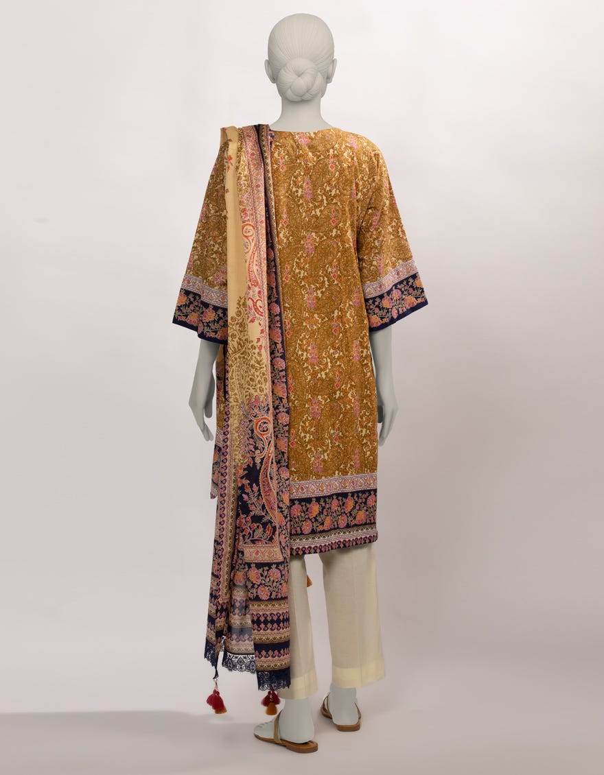 MUSTARD CAMBRIC PRINTED UNSTITCHED 2PC