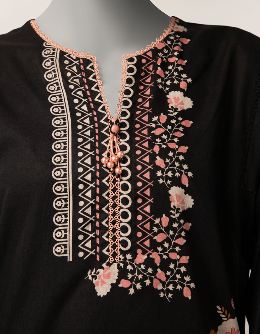BLACK LAWN EMBROIDERED STITCHED 2PC