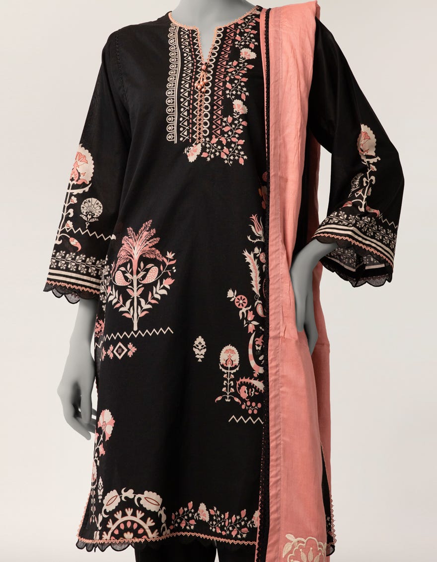 BLACK LAWN EMBROIDERED STITCHED 2PC
