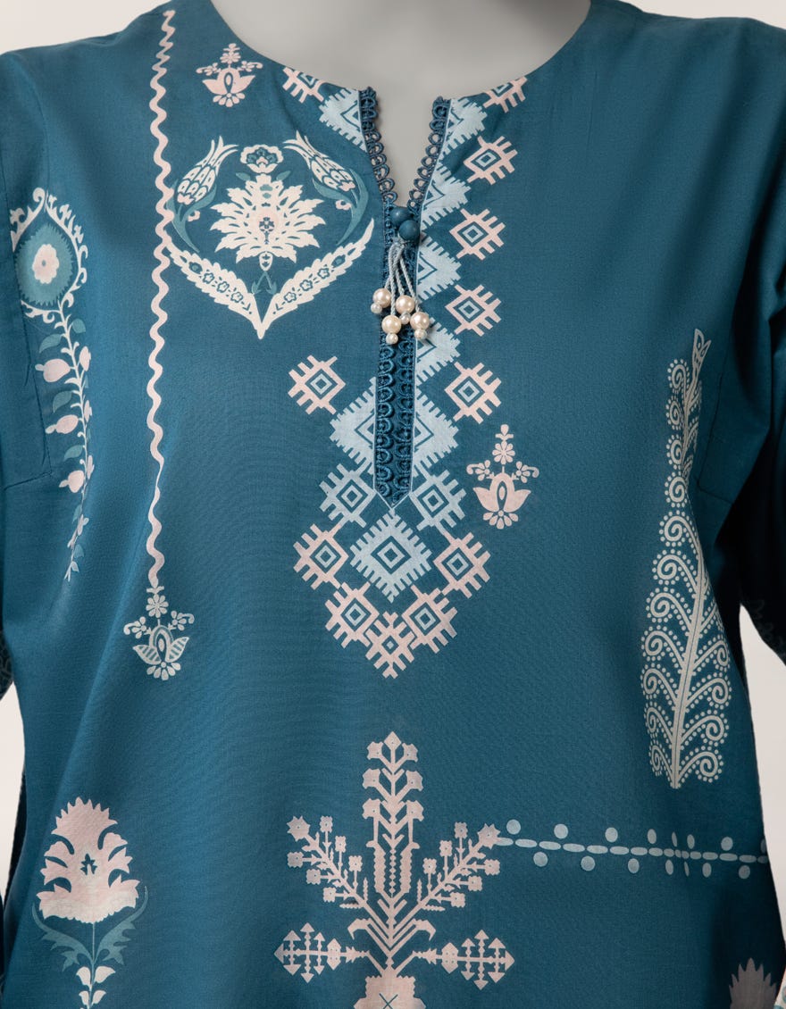 BLUE LAWN EMBROIDERED STITCHED 2PC
