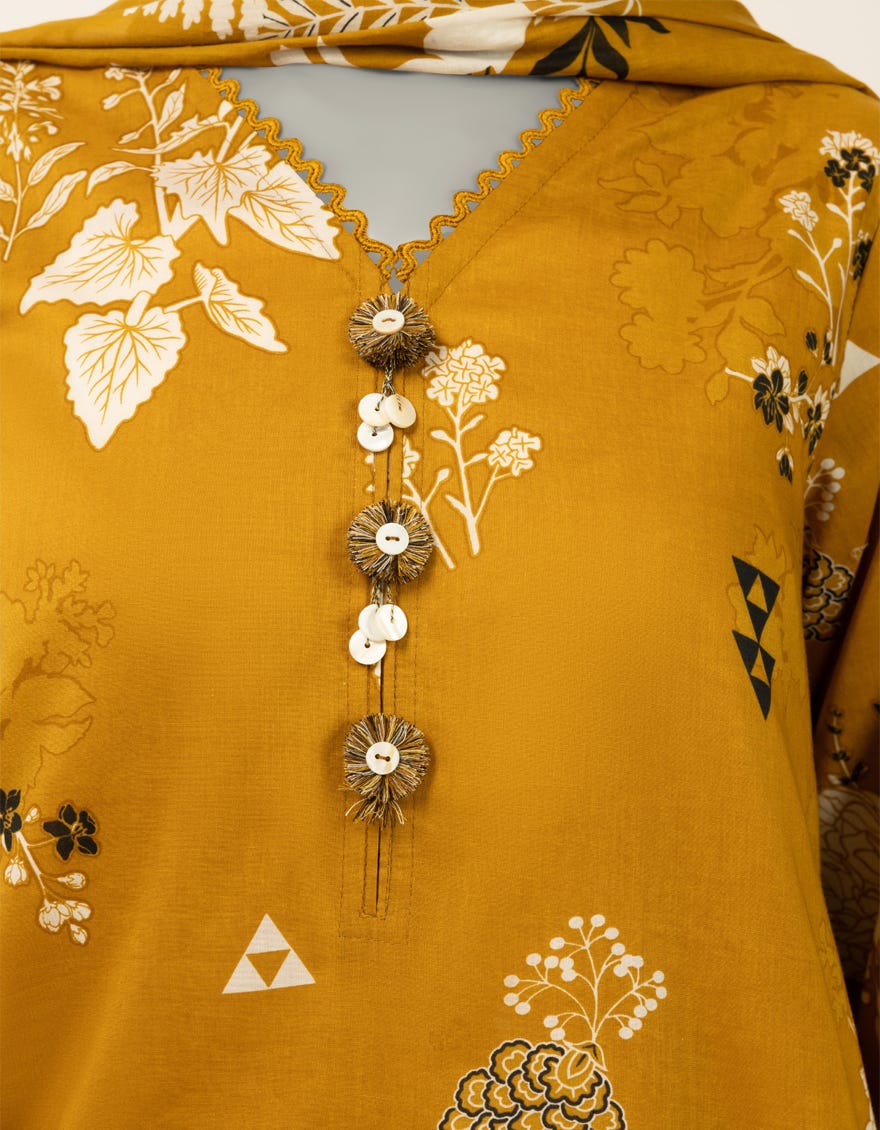 MUSTARD LAWN PRINTED STITCHED 2PC