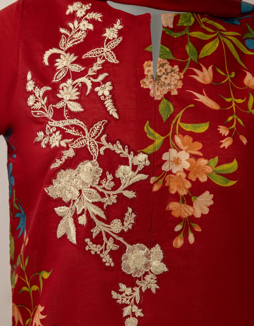 MAROON LAWN EMBROIDERED STITCHED 2PC