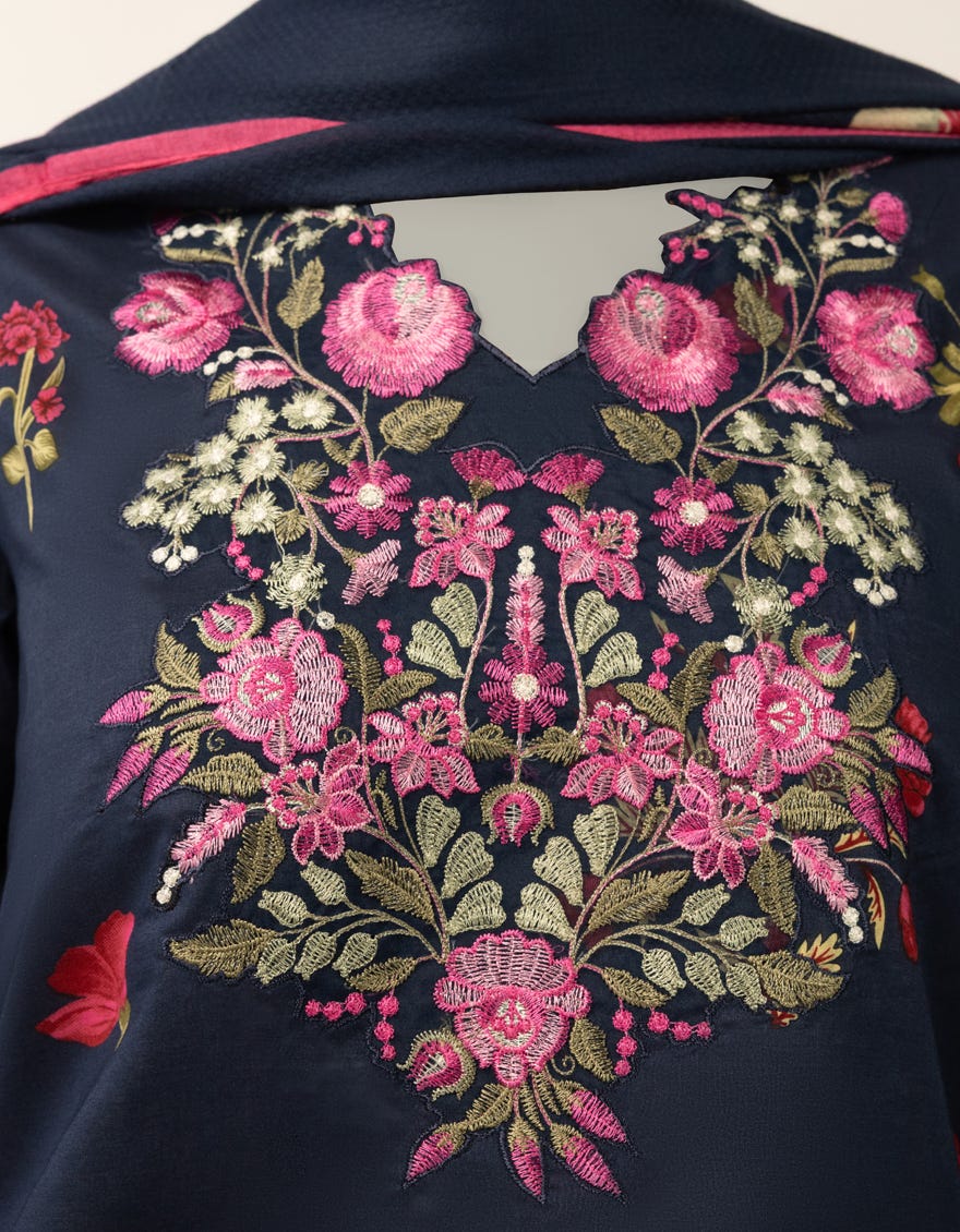 BLUE LAWN EMBROIDERED STITCHED 2PC