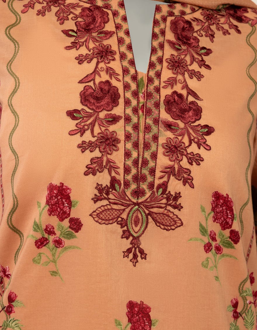 PEACH EMBROIDERED STITCHED 2PC