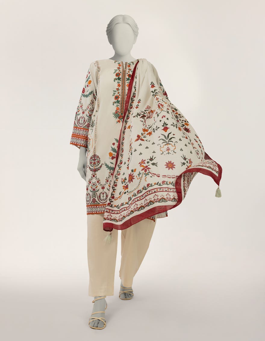 WHITE LAWN EMBROIDERED STITCHED 2PC – J