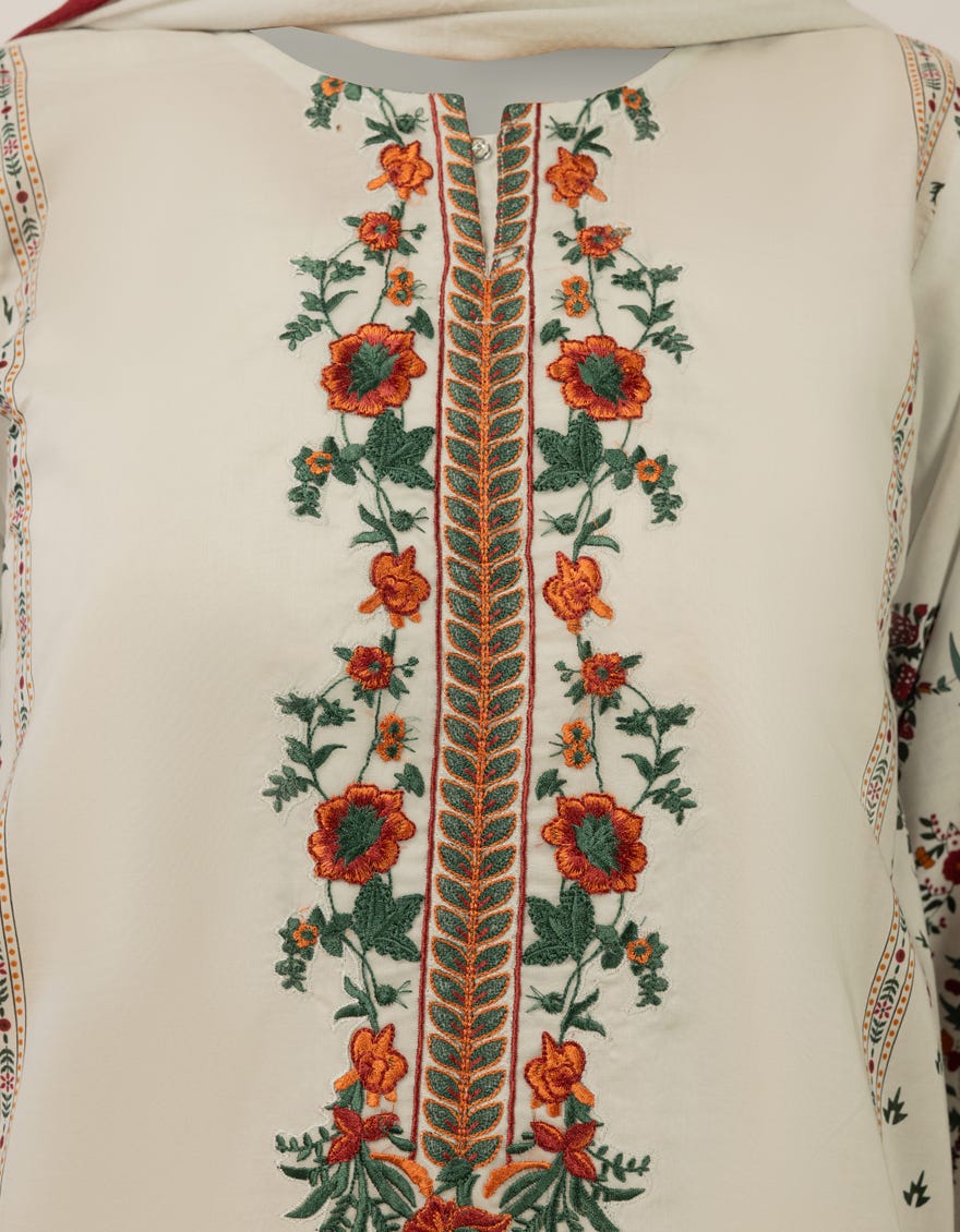 WHITE LAWN EMBROIDERED STITCHED 2PC