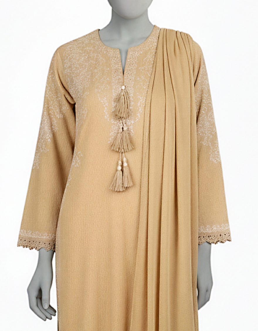BEIGE DOBBY EMBROIDERED STITCHED 2PC
