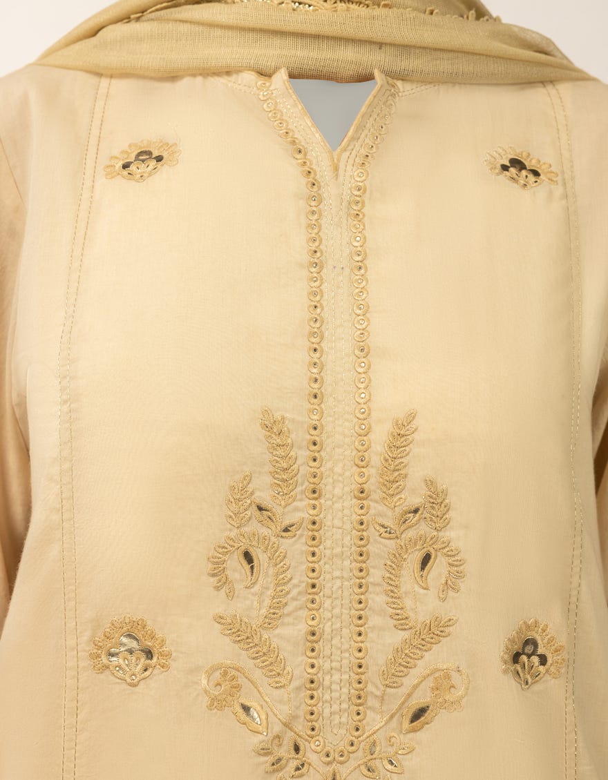 BEIGE LAWN EMBROIDERED STITCHED 2PC