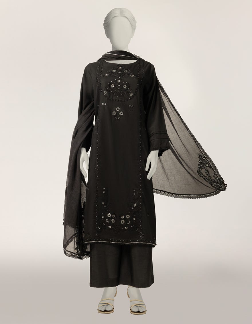 BLACK LAWN EMBROIDERED STITCHED 2PC